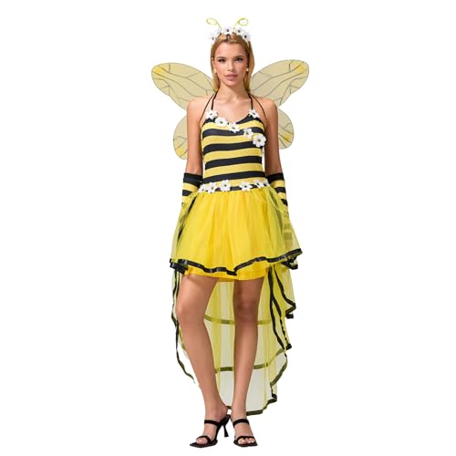 Goudyna Bienenkostüm Damen Halloween Biene Cosplay Erwachsene Kostüm Bienenkönigin ostume Zubehör Halloween Cosplay Party (Gelb, L) von Goudyna