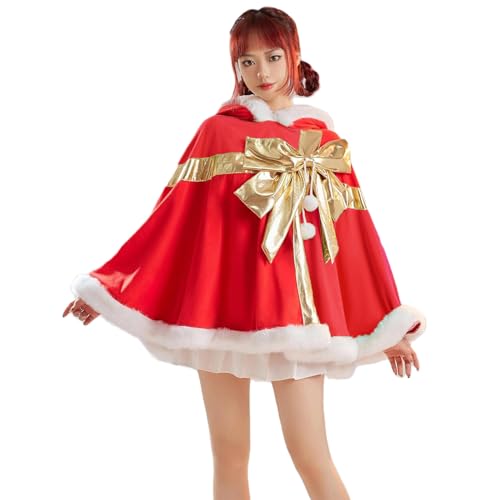 Goudyna Damen Weihnachtsumhang Frau Santa Claus Kapuzenumhang Robe Cosplay Kostüme (Rot, L) von Goudyna