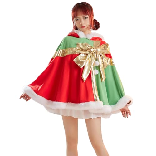 Goudyna Damen Weihnachtsumhang Mrs. Santa Claus Kapuzenumhang Robe Cosplay Kostüme (Mehrfarbig, L) von Goudyna