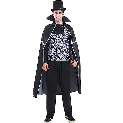 Goudyna Erwachsenenkostüm für Herren und Damen, Teufel-Vampir-Kostüm, Hemd, Umhang, Outfit, Mittelalterliche Renaissance, viktorianisch, Gothic, Halloween, Cosplay, langer Umhang (Baron-Vampir, von Goudyna