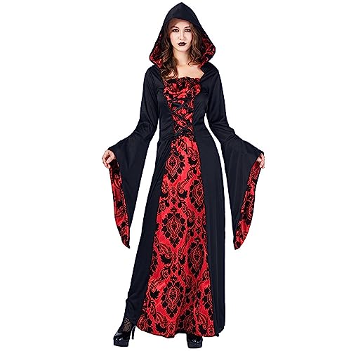 Goudyna Erwachsenenkostüm für Herren und Damen, Teufel-Vampir-Kostüm, Hemd, Umhang, Outfit, Mittelalterliche Renaissance, viktorianisch, Gothic, Halloween, Cosplay, langer Umhang (Vampir-Edelfrau, von Goudyna