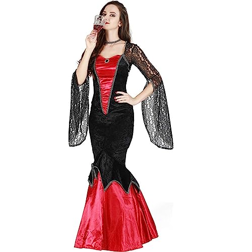 Goudyna Erwachsenenkostüm für Herren und Damen, Teufel-Vampir-Kostüm, Hemd, Umhang, Outfit, Mittelalterliche Renaissance, viktorianisch, Gothic, Halloween, Cosplay, langer Umhang (Vampirgräfin, von Goudyna