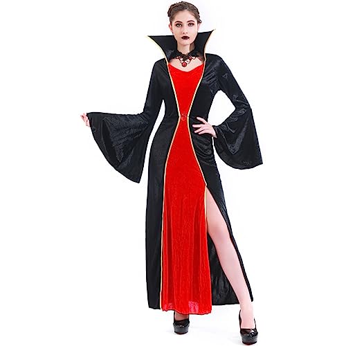 Goudyna Erwachsenenkostüm für Herren und Damen, Teufel-Vampir-Kostüm, Hemd, Umhang, Outfit, Mittelalterliche Renaissance, viktorianisch, Gothic, Halloween, Cosplay, langer Umhang (rote Vampirkönigin, von Goudyna