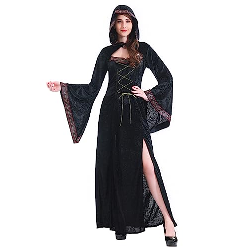 Goudyna Erwachsenenkostüm für Herren und Damen, Teufel-Vampir-Kostüm, Hemd, Umhang, Outfit, Mittelalterliche Renaissance, viktorianisch, Gothic, Halloween, Cosplay, langer Umhang (schwarzer Vampir, von Goudyna