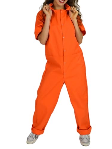 Goudyna Halloween-Kostüm für Damen, Gefängnisanzug, Uniform, langärmelig, Spielanzug, Gefängniskostüm, Häftlingskostüm, Kriminalkostüm, Cosplay-Kostüm (Orange, S) von Goudyna