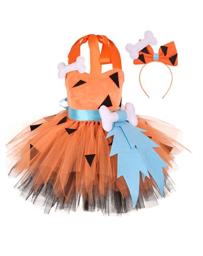 Goudyna Halloween-Kostüm für Kinder, Mädchen, Stirnband, primitives Damen-Kostüm, Cosplay, Party-Outfits, 1–12 Jahre, Orange, 11–12 Jahre von Goudyna