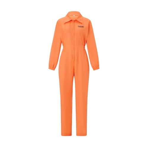 Goudyna Kostüm für Erwachsene, Herren, Damen, Häftling, Zahlendruck, Reißverschluss, Overall, Jumpsuit, Halloween-Kostüm, Unisex, Gefängnisverbrecher (Orange, Herren, L) von Goudyna