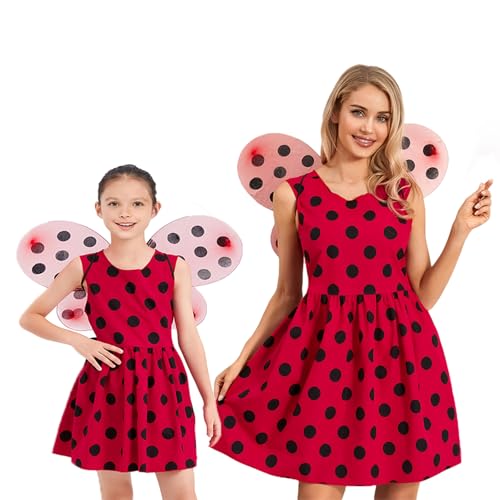 Goudyna Marienkäfer-Flügel-Kostüm-Set für Damen, Kinder, Halloween, Marienkäfer, Mädchen, Erwachsene, Cosplay, Zubehör für Verkleidungsparty (Ladybug, Erwachsene) von Goudyna