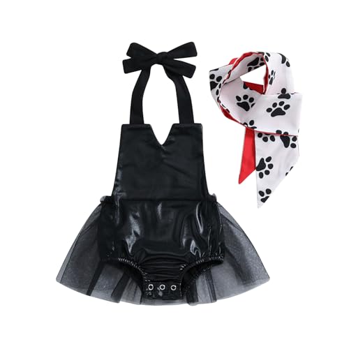 Goudyna Säugling Baby Mädchen Tüllkleid Halloween Cosplay Tüll Strampler Kleid & Schal Sets für Motto-Party (Schwarz, 12-18 Monate) von Goudyna