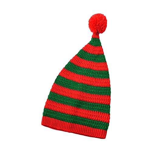 Goudyna Weihnachtsmütze für Erwachsene und Kinder, gestreift, gestrickt, Plüschball, Urlaubsmütze, Weihnachtsmütze (A-Grün, Rot, Erwachsene) von Goudyna