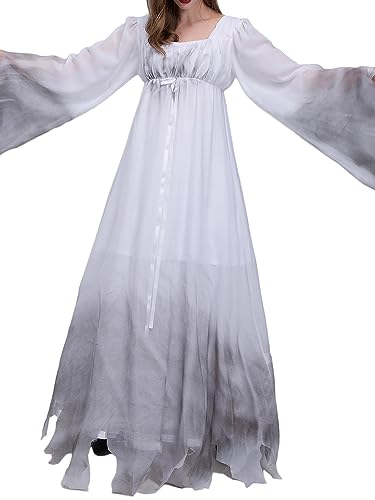 Goudyna Zombie-Geisterbraut-Kostüm für Damen, Vampirkleid, Halloween, Festival, Party-Kostüm (Weiß, XL) von Goudyna