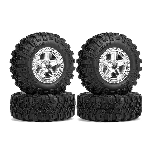 Goufride 1,0-Beadlock-Felgen-Reifen-Set für 1/24 RC Crawler Axial SCX24 Deadbolt -Teile, Silber von Goufride