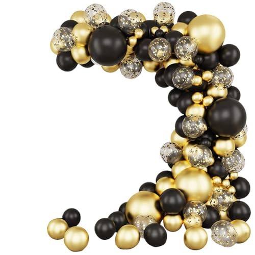 Goufride 129 Stück Schwarze und Goldene Luftballons, Konfetti, Latexballons, Partydekorationen von Goufride