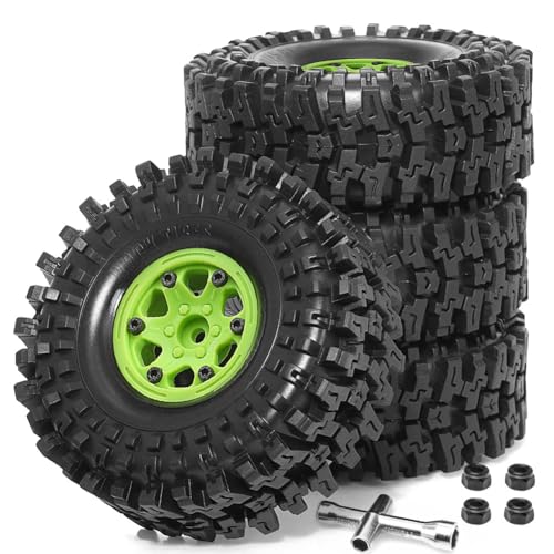 Goufride 4 Stück Kunststoff-Radnabe, 1,9 Gummifelsenreifen, Radreifen für 1:10 RC Crawler Car Axial SCX10 TRX4, Grün von Goufride