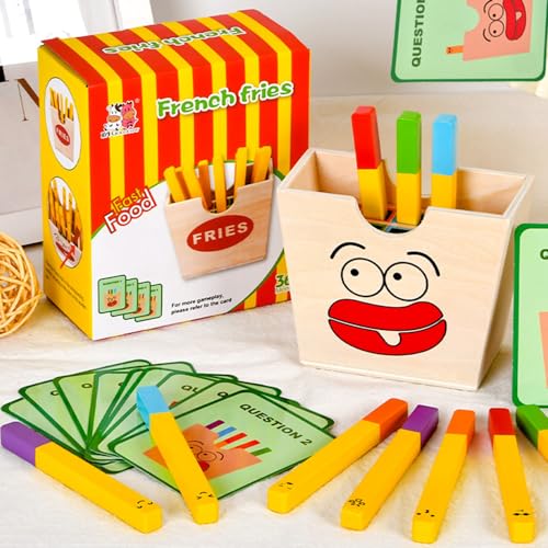 Holz Pommes Frites, Kinder Farbsortierspielzeug,Montessori Spielzeug,Kinderküche Zubehör Lebensmittel Koch Spielzeug,Stapel SpielküChe Rollenspiele Weihnachten Geschenk für Jungen Mädchen 3+ Jahre von Goujfol