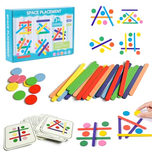 Holzpuzzle für Kinder, Montessori Spielzeug Kleinkinder Geometrische Formen Puzzle, Punkte und Linien Puzzle kinderspiele Kreativ Geschenk für Mädchen Junge 2 3 4 Jahre von Goujfol