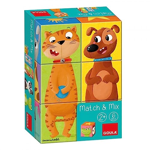 Goula 53468 Animals,Cat,Crocodile Stapelbare Würfel Puzzle ab 2 Jahren, bunt von Goula