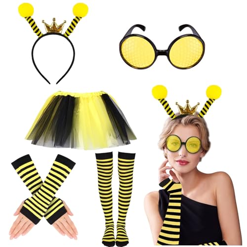 Govick Bienen kostüm Set für Damen, Bienenflügel Erwachsene Tutu Rock Bienen Haarreif Beinärmel Halloween kostüm Accessorie für Karneval Cosplay von Govick