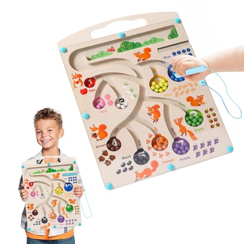 Goviox Magnetisches Spiel Labyrinth, Holzspielzeug für Kinder 2 3 4 Jahre, Magnetisches Spiel Labyrinth Sorting Game, Magnete Motor Fähigkeiten Spielzeug Ideales Magnetspiel für Jungen & Mädchen von Goviox