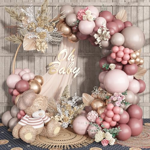 Ballon Girlande Beige Retro Rosa, Boho Luftballon Girlande Altrosa Metallic Rosegold Nude Deko Set, Pastell Rosa Braun Ballongirlande für Mädchen Frau Geburtstag Hochzeit Verlobung Party Dekoration von Govpy