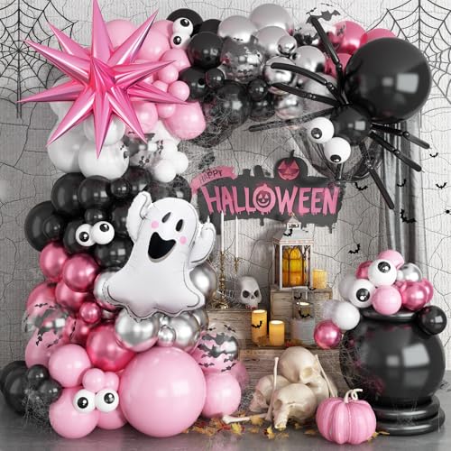 Halloween Luftballons Girlande, 129 Stück Schwarz Metallic Rot Silber Pink Fledermaus Aufdruck Halloween Deko Ballons mit Explosion Stern Geist Folienballon für Halloween Geburtstag Party Dekorations von Govpy