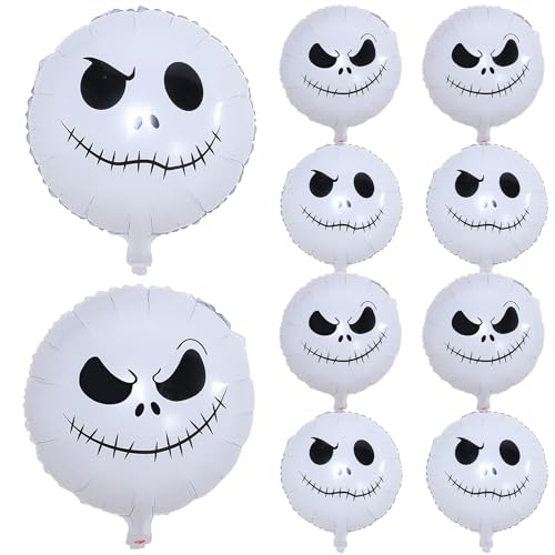 Halloween Deko Totenkopf Ballon Set, 9 Stk 18 Zoll Weiß Luftballon Smiley Gesicht Toten Kopf Jack Nightmare Christmas Helium Folienballon für Kinder Gruselig Trick or Treat Nacht Party Dekoration von Govpy