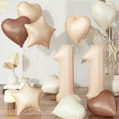 Luftballon 11. Geburtstag für Mädchen, Nude Creme Folienballon 11 Neutraler Stern Herz Luftballons Deko, Ballons Zahl 11 Braun Beige Aprikose Helium für Frauen Hochzeit Valentinstag Party Dekoration von Govpy