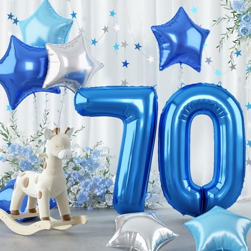 Luftballon 70. Geburtstag Deko für Herren, 40 Zoll Helium Dunkelblau Marineblau Zahlen 70 Ballon Silber Stern Geburtstagdeko, Blau Hellblau 70 Zahl Luftballon für 70 Jare Geburtstag Party Dekoration von Govpy