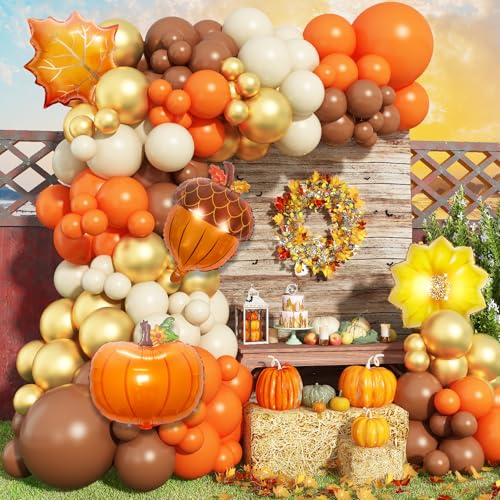 Herbst Luftballon Girlande Set, Orange Braun Beige Herbst Ballongirlande Deko, Thanksgiving Ballon mit XXL Tannenzapfen Ahornblatt Blätter Folienballon für Herbstdeko Babyparty Geburtstag Dekoration von Govpy