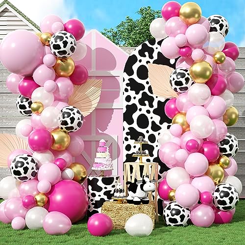 Luftballon Girlande Set Kuh Deko, Pastell Rosa Gold Weiß Kuh Druck Helium Ballons Girlande, Cowgirl Bauernhof Geburtstag Deko Ballongirlande für Mädchen Kuh Geburtstagsdeko Babyparty Party Dekoration von Govpy