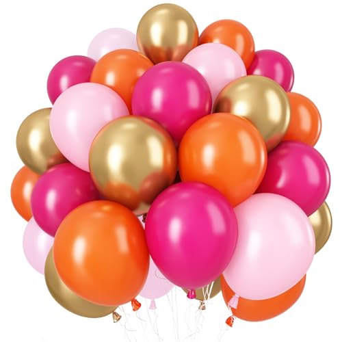 Rosa und Orange Luftballon, 60 Stück Heiß Rosa Orange Metallic Gold Ballons 12 Zoll Hot Pink Orange Party Luftballon für Sommer Tropische Thema Party Mädchen Frauen Geburtstag Hochzeit Babyparty Braut von Govpy