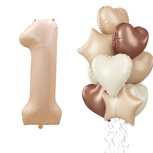 Zahl Luftballon 1 Beige, Groß Helium Creme Braun Ballons 1 Kaffee Aprikose with Nude Neutraler Stern Ballon Herz Folienballon Set für Mädchen 1. Geburtstag Party Deko Hochzeit Babyparty Dekoration von Govpy