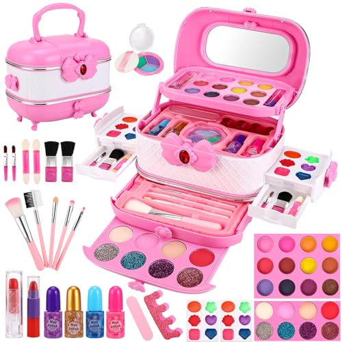 Kinderschminke Set Mädchen Kinder Make Up Set, Waschbar Schminke Kinder Schminkset Schminkkoffer Mädchen Spielzeug, Geburtstags Geschenke für Mädchen 3 4 5 6 7 8 9 10 11 12 Jahre von Gowkeey