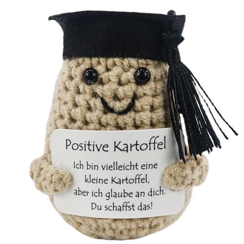 GraduationMall Doktorhut Positive Kartoffel Puppe Positive Potato,Kreative Strickwolle mit Energiekarte,Motivationsgeschenke für Familie,Freunde von GraduationMall