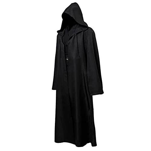 GraduationMall Schwarz Umhang mit Kapuze Herren Damen Mittelalter Mantel Jedi Robe Ritter Fancy Halloween Cosplay Kostüm Cape L von GraduationMall