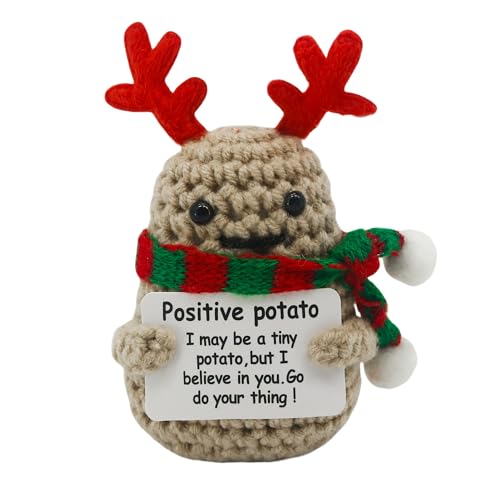 GraduationMall Weihnachtselch Positive Kartoffel Puppe Positive Potato,Kreative Strickwolle mit Energiekarte,Motivationsgeschenke für Christmas von GraduationMall