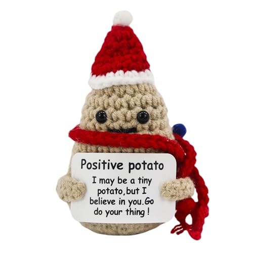 GraduationMall Weihnachtsmütze Positive Kartoffel Puppe Positive Potato,Kreative Strickwolle mit Energiekarte,Motivationsgeschenke für Christmas von GraduationMall