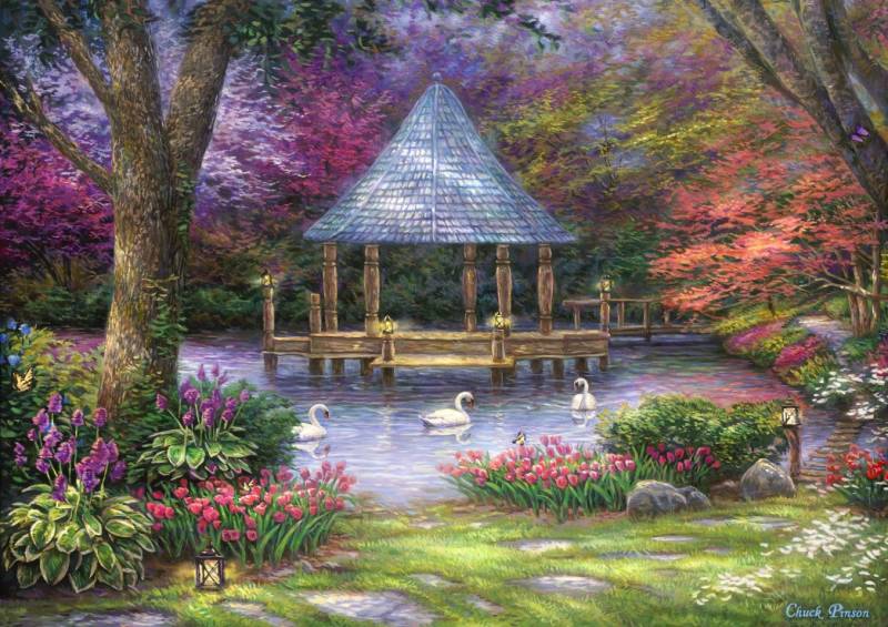 Grafika Chuck Pinson - Swan Pond 2000 Teile Puzzle Grafika-T-00811 von Grafika