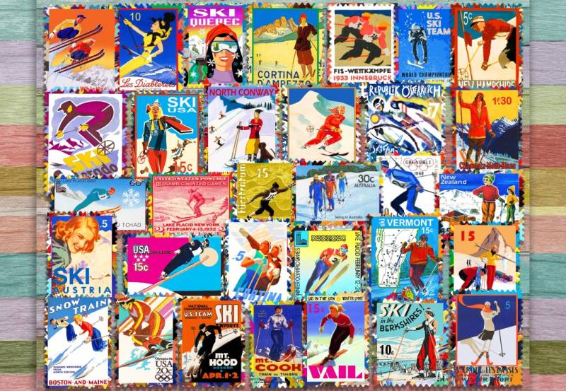 Grafika Ski Stamp Posters 1000 Teile Puzzle Grafika-F-33639 von Grafika