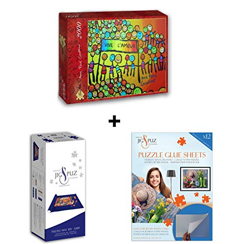 Puzzle 2000 Teile – Anne Birne & Patrick Guallino – Lebe Liebe + Kleber + Teppich von Grafika