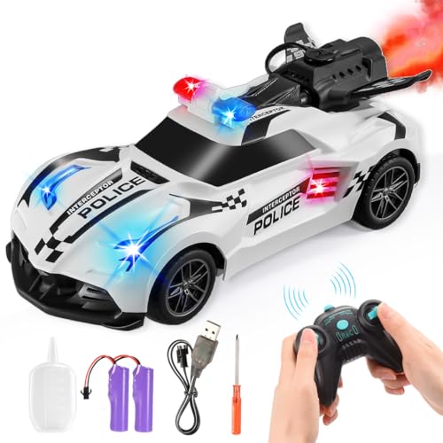 Gralal Ferngesteuertes Auto ab 3-8 Jahre, rc Auto Spielzeug ab 3-8 Jahre Junge Geschenk mädchen 3-9 Jahre Kinderspielzeug ab 3-6 Jahre Geschenk Junge 3-10 Jahre Spray Polizeiauto mit Fernbedienung von Gralal