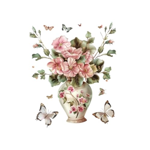 Gralara PVC Tapete Blume Vase Schmetterling Wandkleher Aufkleber Abkleber Schlafzimmer Kunst Wandmalerei Esszimmer Kinderzimmer Spielzimmer Wandkunst Dekor von Gralara