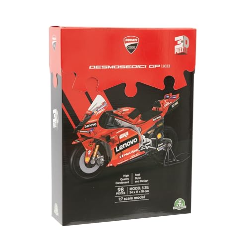 GP Moto Sport Ducati Desmosedici 3D Motorrad-Puzzle – 120 Teile, Lizenzierte Lackierung, Einfacher Zusammenbau, Kein Werkzeug oder Kleber, Kunststoffreifen, Robuste Pappe – 30x11,2x17,5 cm von GP Sport