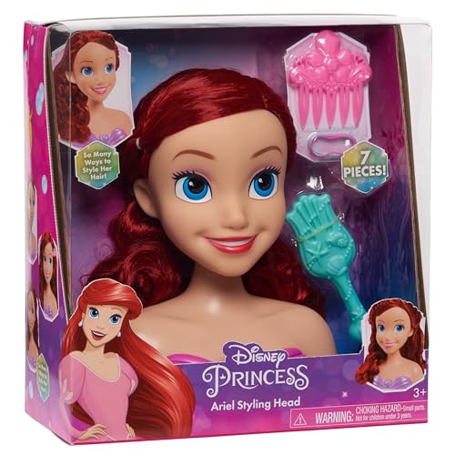 Grandi Giochi Disney Ariell-Kopf zum Kämmen, 20 cm hoch, mit Zubehör für kreative und lustige Frisuren und Spaß mit Stil, ab 3 Jahren von Grandi Giochi