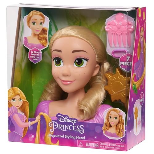 Grandi Giochi Disney Rapunzel-Kopf zum Kämmen, 20 cm hoch, mit Zubehör für kreative und lustige Frisuren und Spaß mit Stil, ab 3 Jahren von Grandi Giochi