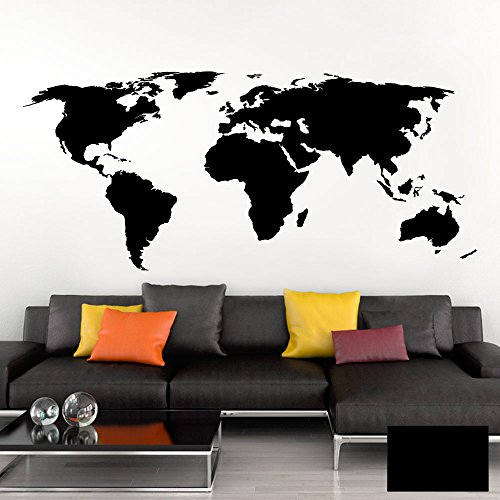 Grandora Wandtattoo Weltkarte Erde Globus Karte I schwarz 150 x 65 cm I Welt Atlas Schlafzimmer Wohnzimmer Wandsticker Wandaufkleber W698 von Grandora