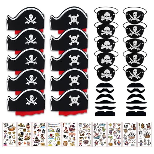 42 Stück Piraten Zubehör Set, Piratenhut Kinder, Piraten Augenklappe, Piraten Kindergeburtstag Set, Kinder Pirat Tattoo Aufkleber, Piratenhut für Kinder für Piratenpartys, Halloween, Kostümpartys 42 Stück Piraten Zubehör Set, Piratenhut Kinder, Piraten Augenklappe, Piraten Kindergeburtstag Set, Kinder Pirat Tattoo Aufkleber, Piratenhut für Kinder für Piratenpartys, Halloween, Kostümpartys von Grantop