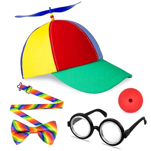 Propellerhut-Set, Hubschrauber-Clown-Hut mit drehbarem Propeller, buntes Patchwork-Regenbogen-Propeller-Cap, verstellbar, lustiger Partyhut, Sommer-Sonnenschutz, Sonnenhut für Kostümparty, 4-teilig von Grantop