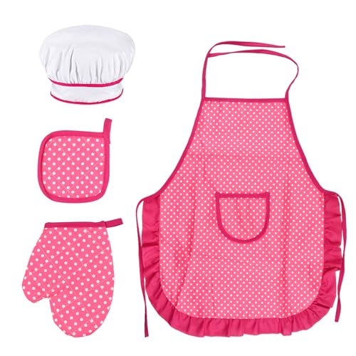 Schürze und Kochmützen Set, Verstellbare Kinder Kochschürze mit Ofenhandschuhe Kochmütze und Hitzebeständiges Pad, Kochen Backen Kinderschürzen Set für Kleinkinder im Alter von 3-12 Jahren von Granvoo