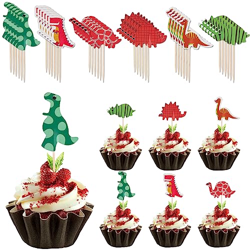 Graplan Tortendeko 72 Stück Dino Tortendeko Tier Cupcake Topper Dino Kuchendeko,Dino Cake Topper Dino Thema Kuchendekoration Dino Muffin Deko für Mädchen Junge Kinder Party Dekoration(6 Stile) von Graplan